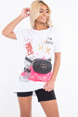 White Printed Slogan Longline T-Shirt - Jaylissa-T-shirt