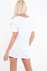 White Printed Slogan Longline T-Shirt - Jaylissa-T-shirt