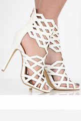 White Pu Caged Heels - Zoey-Heels
