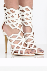 White Pu Caged Heels - Zoey-Heels