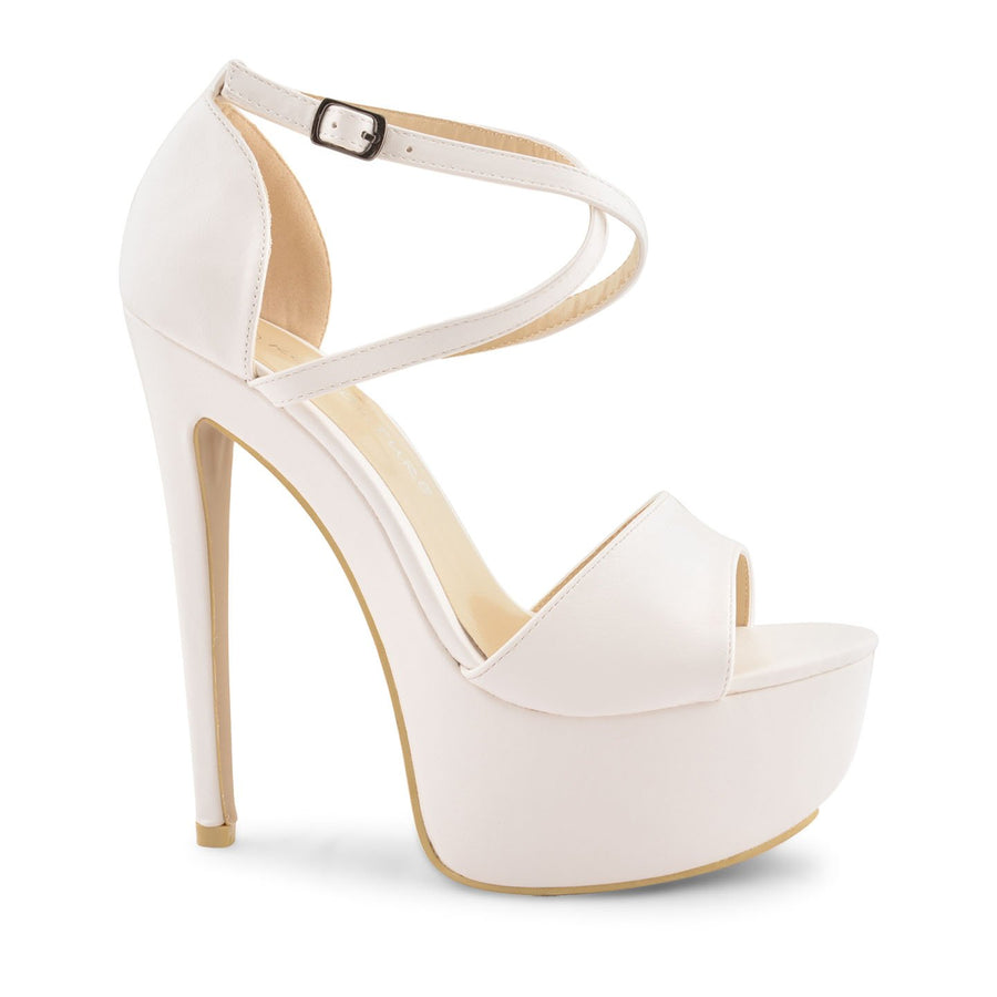 White Pu Cross Over Strap Platform Heels - Martha-Heels