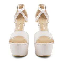 White Pu Cross Over Strap Platform Heels - Martha-Heels