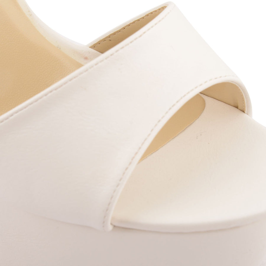 White Pu Cross Over Strap Platform Heels - Martha-Heels