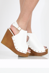White Pu Wooden Wedge Sandels- Vera-Wedges