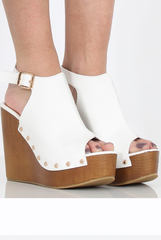 White Pu Wooden Wedge Sandels- Vera-Wedges