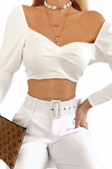 White Puff Sleeve Sweetheart Neckline Crop Top - Tomi-Crop Tops