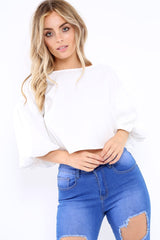 White Puffball Sleeve Top - Indiana-Tops