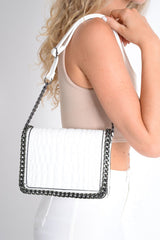 White Quilted Chain Trim Handbag - Destani-Bags