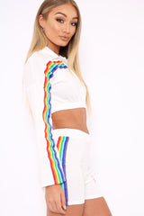 White Rainbow Stripe Collard Crop Top - Hinda-Crop Tops