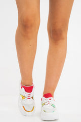 White Red Cleated Sole Lace Up Chunky Trainers - Gradie-Trainers