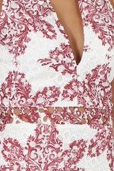 White & Red Crochet V Front Dress - Dacia-Dresses