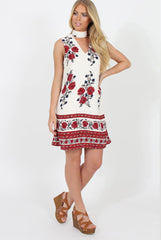 White & Red Floral Cut Out Shift Dress - Harriet-Dresses