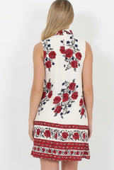 White & Red Floral Cut Out Shift Dress - Harriet-Dresses