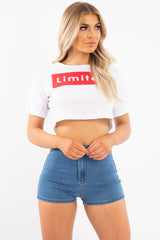 White Red Limited Slogan Cropped T Shirt - Drew-Crop Tops