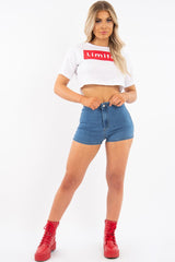 White Red Limited Slogan Cropped T Shirt - Drew-Crop Tops
