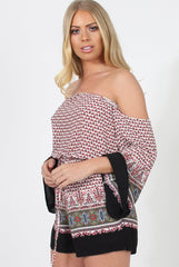 White & Red Print Bardot Playsuit - Malaya-Playsuits