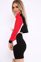 White Red and Black Colour Block Crop Top and Skirt Co-ord - Dyana-Co-ords