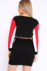 White Red and Black Colour Block Crop Top and Skirt Co-ord - Dyana-Co-ords