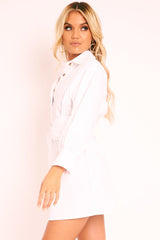 White Resin Belt Gathered Sleeve Shirt Dress - Tawny-Dresses