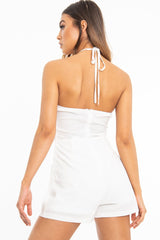 White Resin Buckle Tie Detail Halterneck Playsuit - Jules-Playsuits