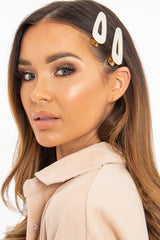 White Resin Detail Crocodile Pack of 2 Barrettes - Carolena-Hair