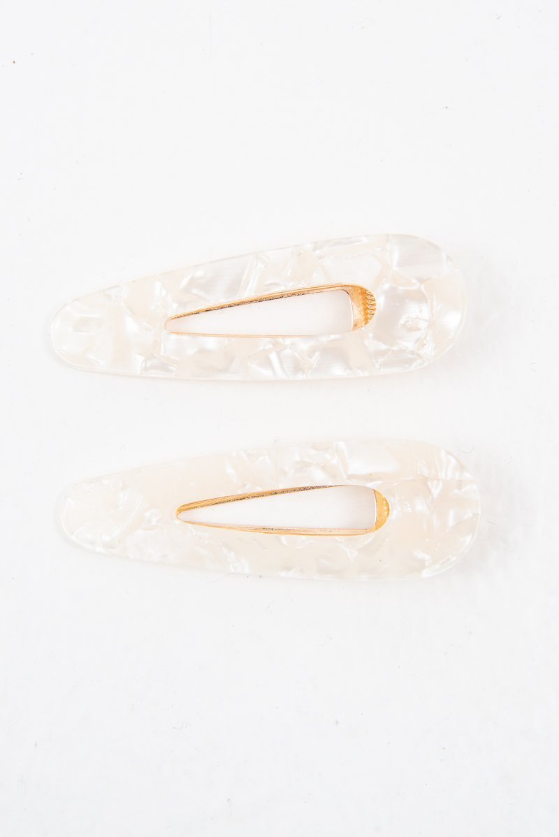 White Resin Detail Crocodile Pack of 2 Barrettes - Carolena-Hair