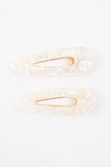 White Resin Detail Crocodile Pack of 2 Barrettes - Carolena-Hair