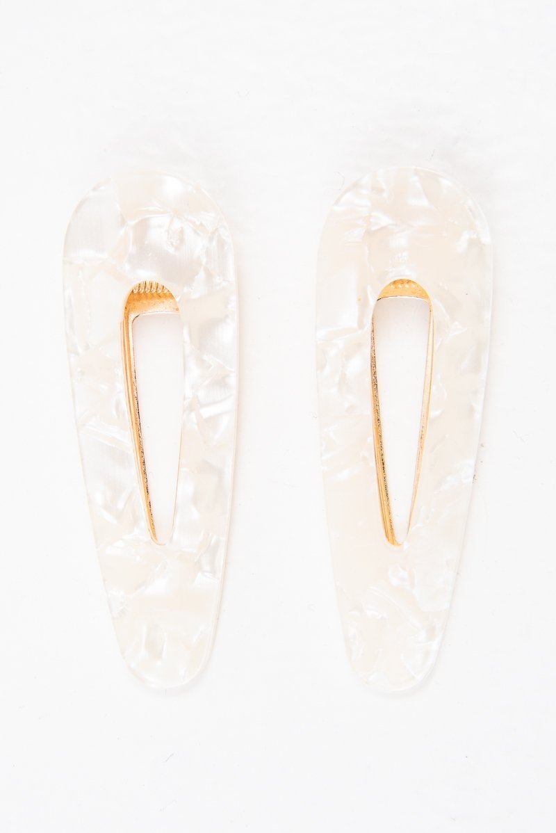 White Resin Detail Crocodile Pack of 2 Barrettes - Carolena-Hair