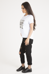 White Reversible Sequin 'Love' Slogan T-Shirt - Ida-T-shirt