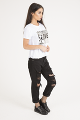White Reversible Sequin 'Love' Slogan T-Shirt - Ida-T-shirt