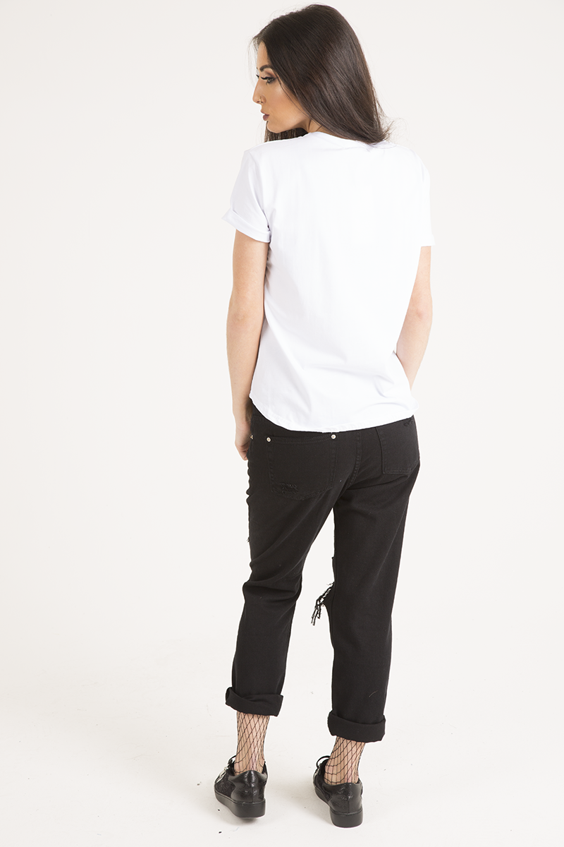 White Reversible Sequin 'Love' Slogan T-Shirt - Ida-T-shirt