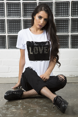 White Reversible Sequin 'Love' Slogan T-Shirt - Ida-T-shirt