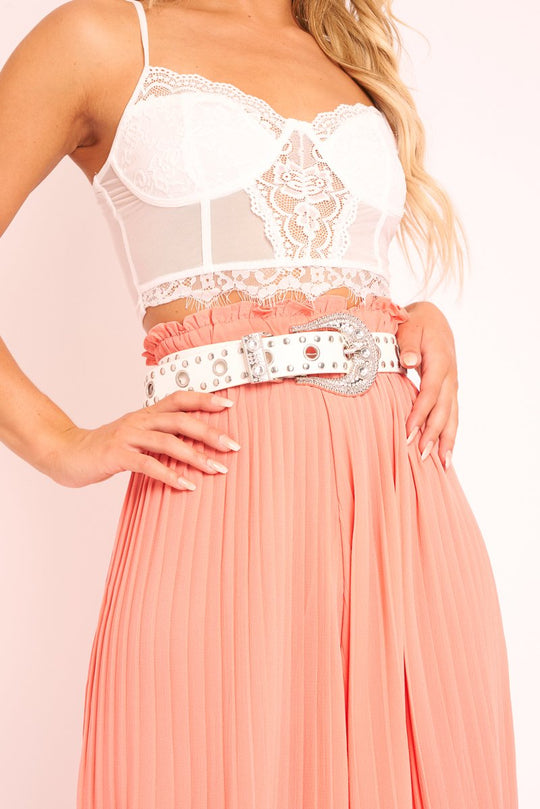 White Rhinestone Western Belt - Fiza