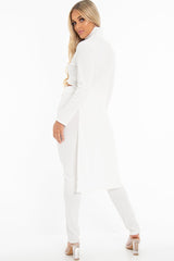 White Rib Asymmetric Tie Front Top Legging Loungewear Co-Ord - Sasha-Loungewear