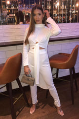 White Rib Asymmetric Tie Front Top Legging Loungewear Co-Ord - Sasha-Loungewear