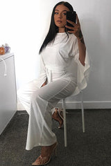 White Rib Crop Jumper Tie Wide Leg Trousers Loungewear Co-Ord - Mirabel-Loungewear