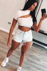 White Rib High Neck Crop Top - Talina-Crop Tops