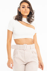 White Rib High Neck Crop Top - Talina-Crop Tops