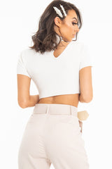 White Rib High Neck Crop Top - Talina-Crop Tops