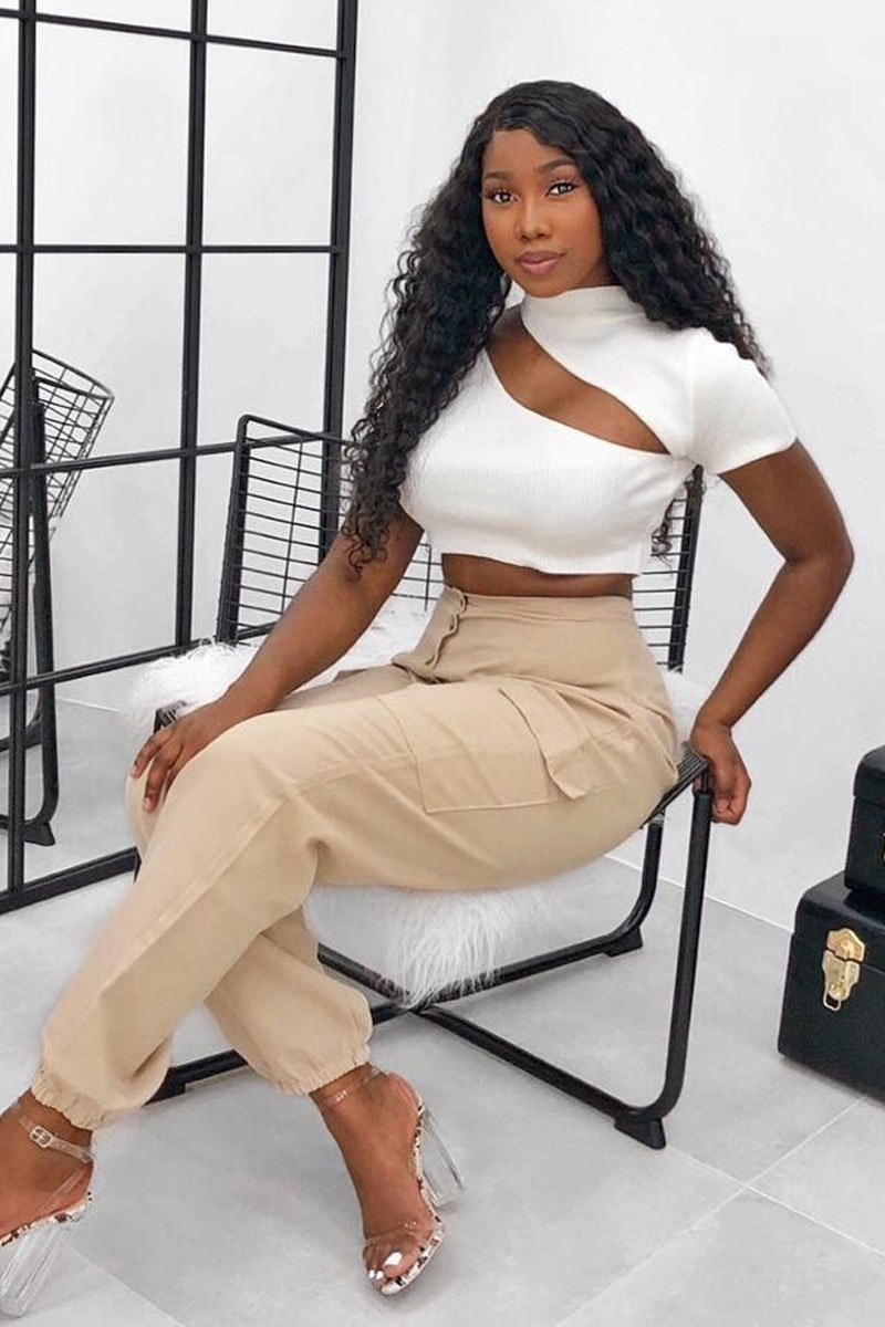 White Rib High Neck Crop Top - Talina-Crop Tops