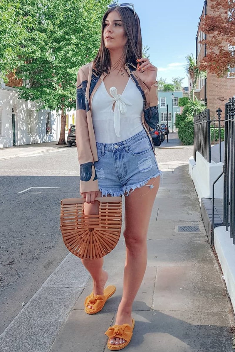 White Rib Plunge Tie Front Bodysuit - Ryver-Bodysuits