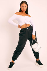 White Ribbed Bardot Crop Top - Daniah-Crop Tops