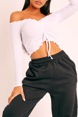 White Ribbed Bardot Crop Top - Daniah-Crop Tops
