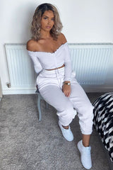 White Ribbed Bardot Crop Top - Daniah-Crop Tops