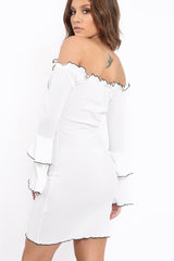 White Ribbed Bell Sleeve Mini Dress - Ariana-Dresses