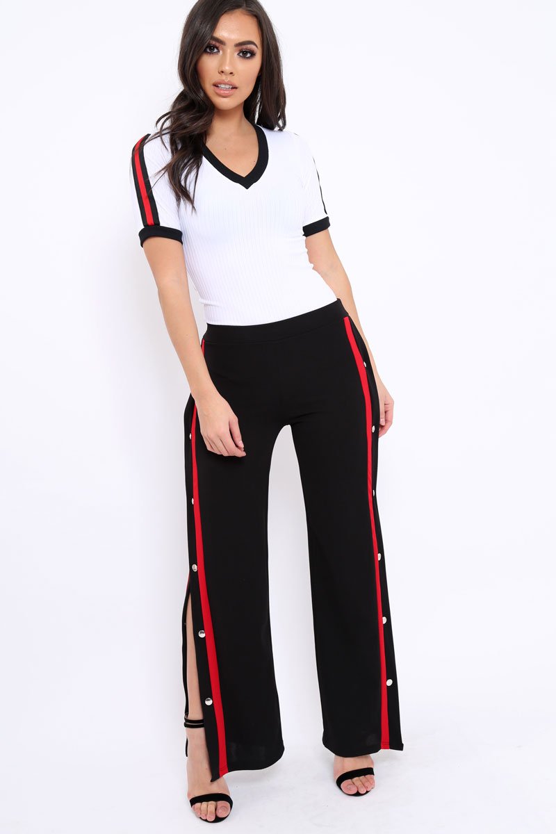 White Ribbed Bodysuit with Contrast Trim - Libi-Bodysuits