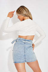 White Ribbed Button Fastening Crop Top - Francia-Crop Tops