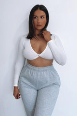 White Ribbed Button Fastening Crop Top - Francia-Crop Tops