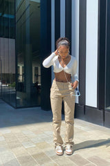 White Ribbed Button Fastening Crop Top - Francia-Crop Tops