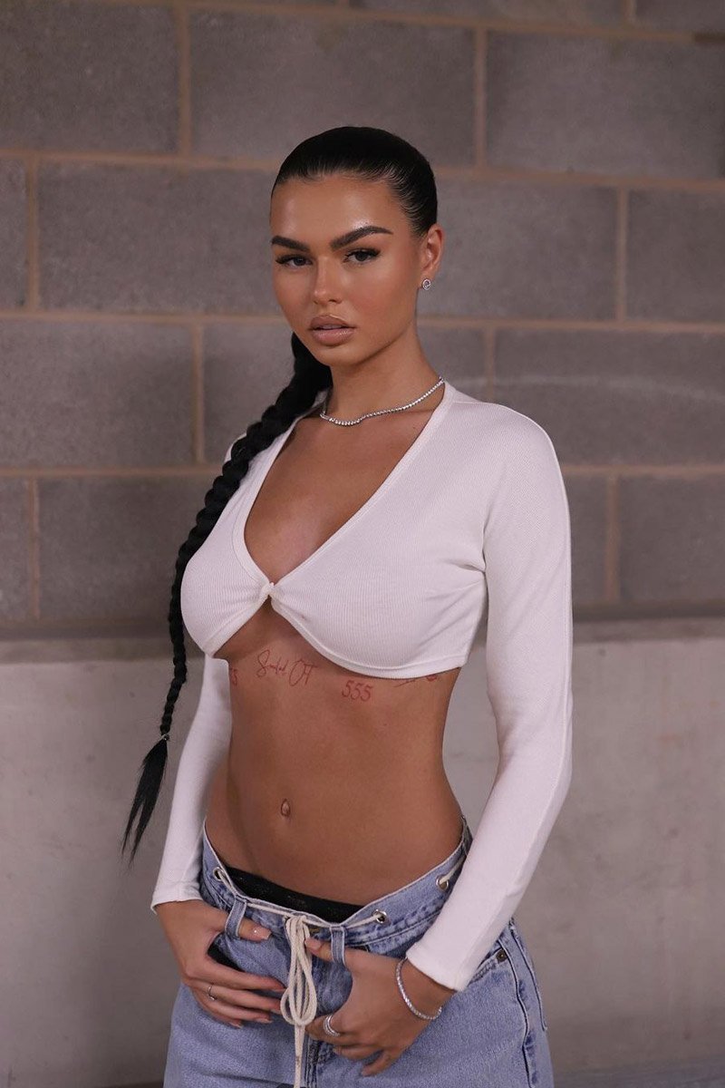 White Ribbed Button Fastening Crop Top - Francia-Crop Tops